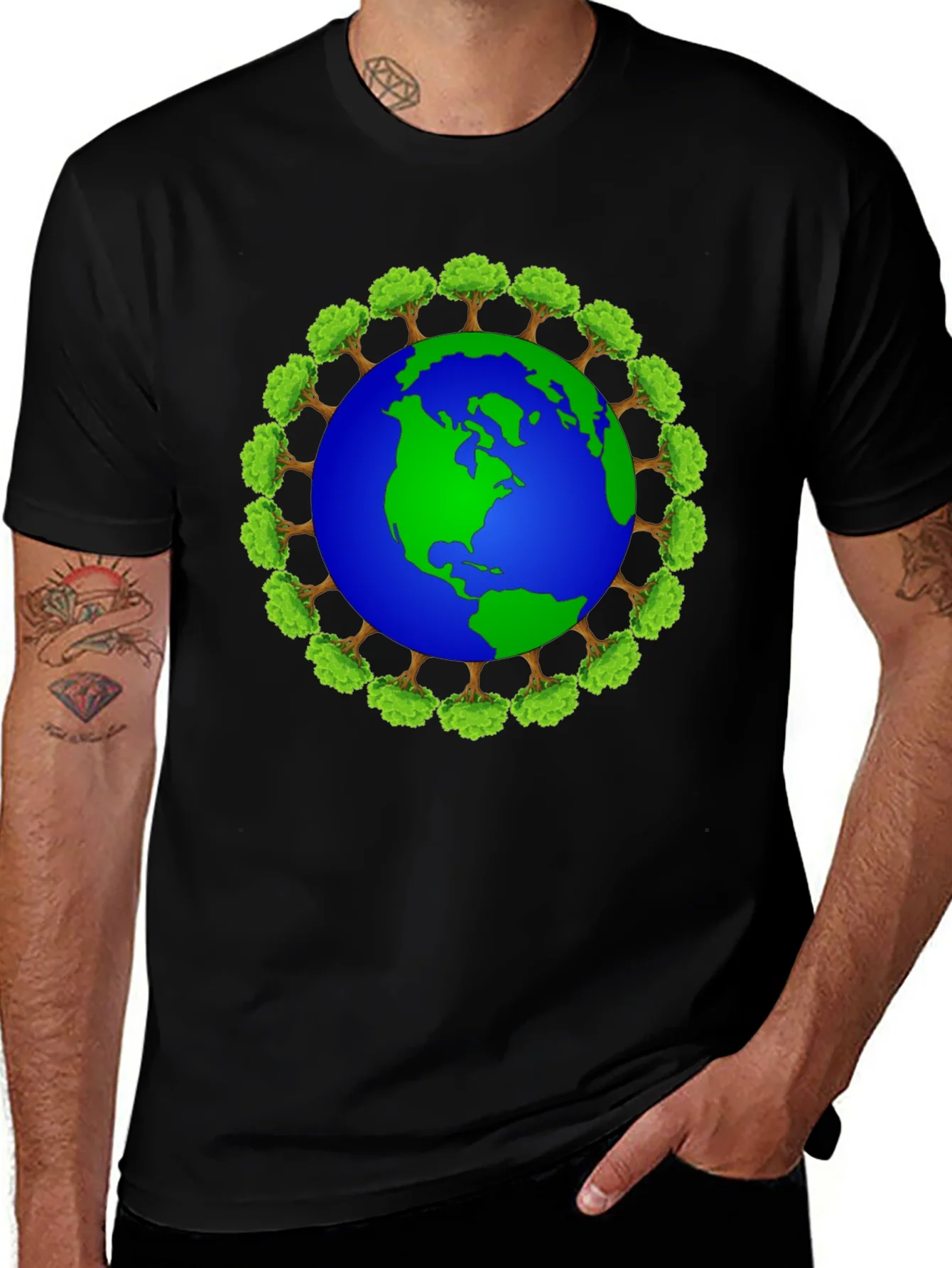 Earth Globe Tree Ring Graphic T-Shirt