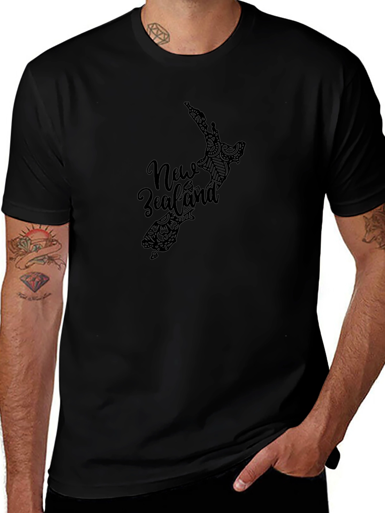 New Zealand Map Graphic Black T-Shirt