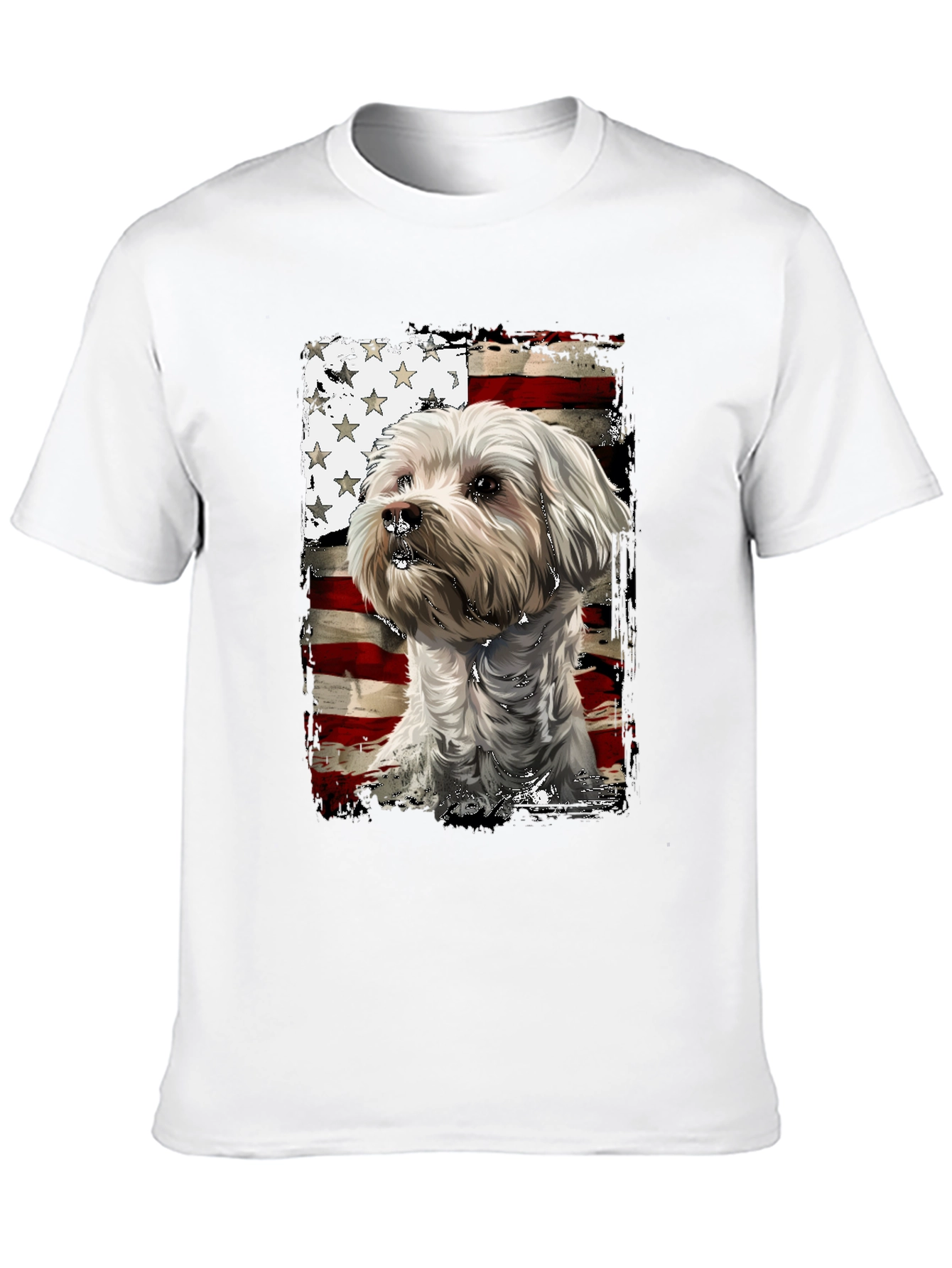Patriotic Dog T-Shirt - USA Flag Maltese Design