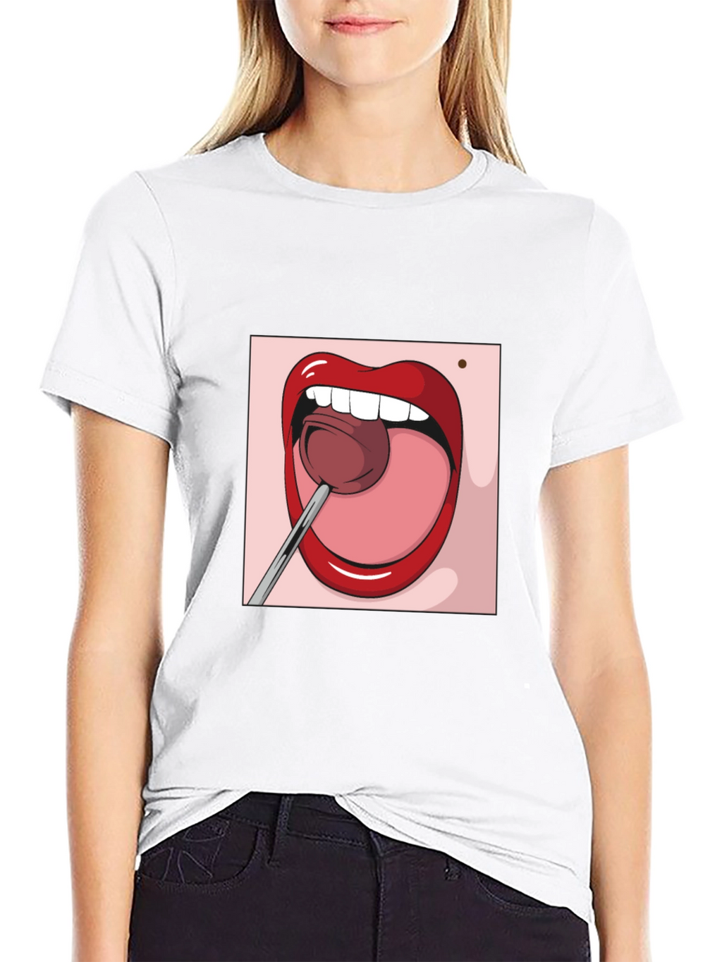 Cartoon Lips Lollipop Graphic Tee - Unisex