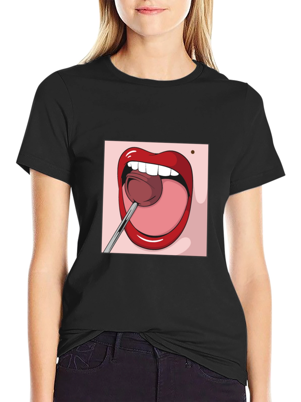 Cartoon Lips Lollipop Graphic Tee - Unisex