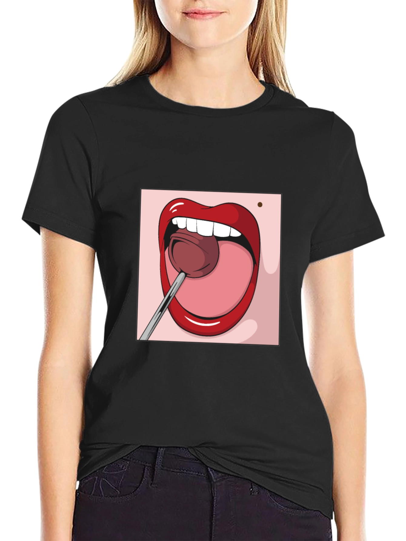 Cartoon Lips Lollipop Graphic Tee - Unisex