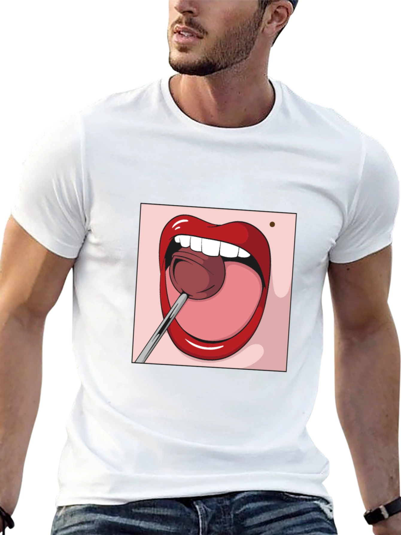 Cartoon Lips Lollipop Graphic Tee - Unisex
