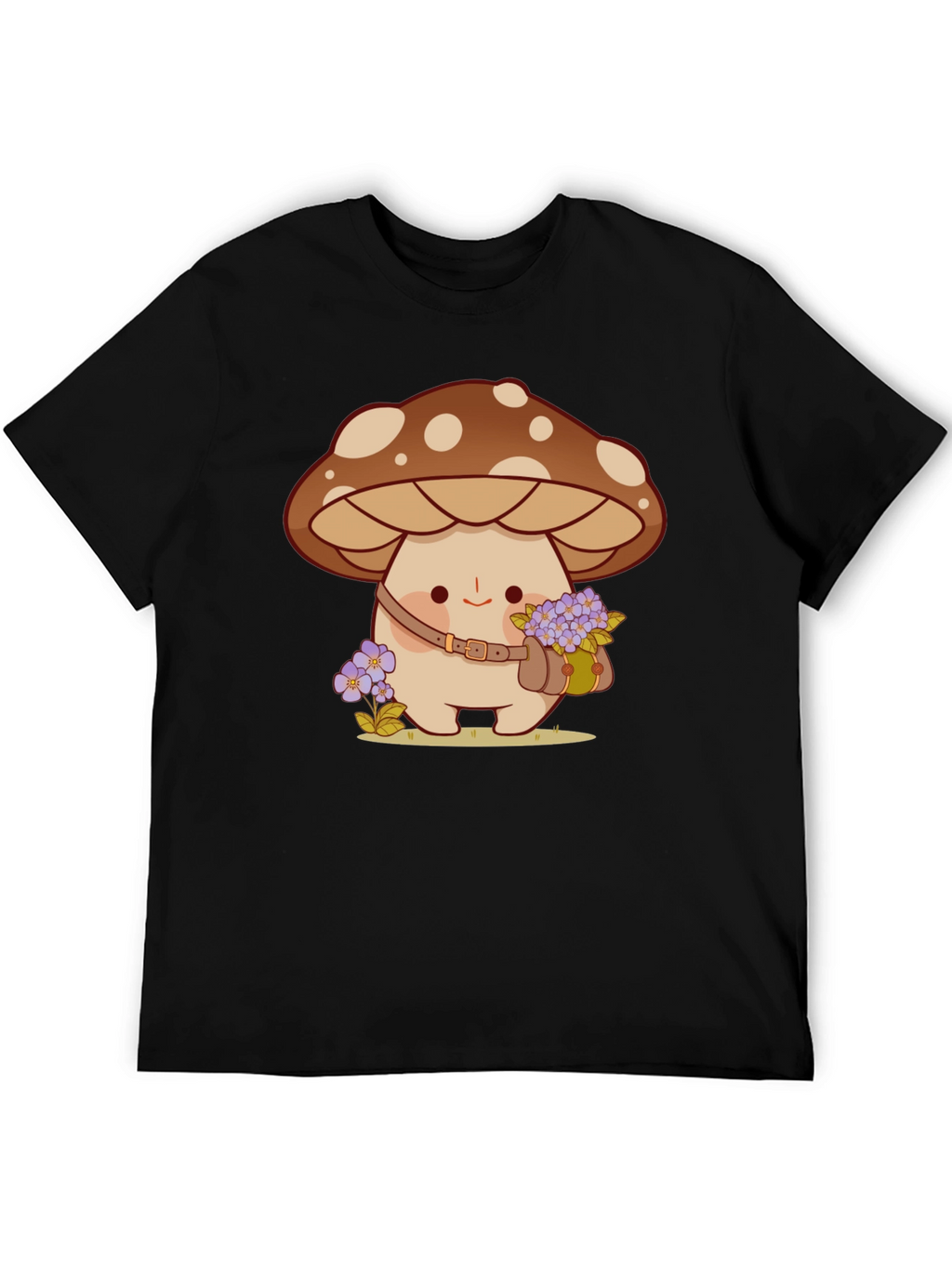 Cute Mushroom Character Black T-Shirt