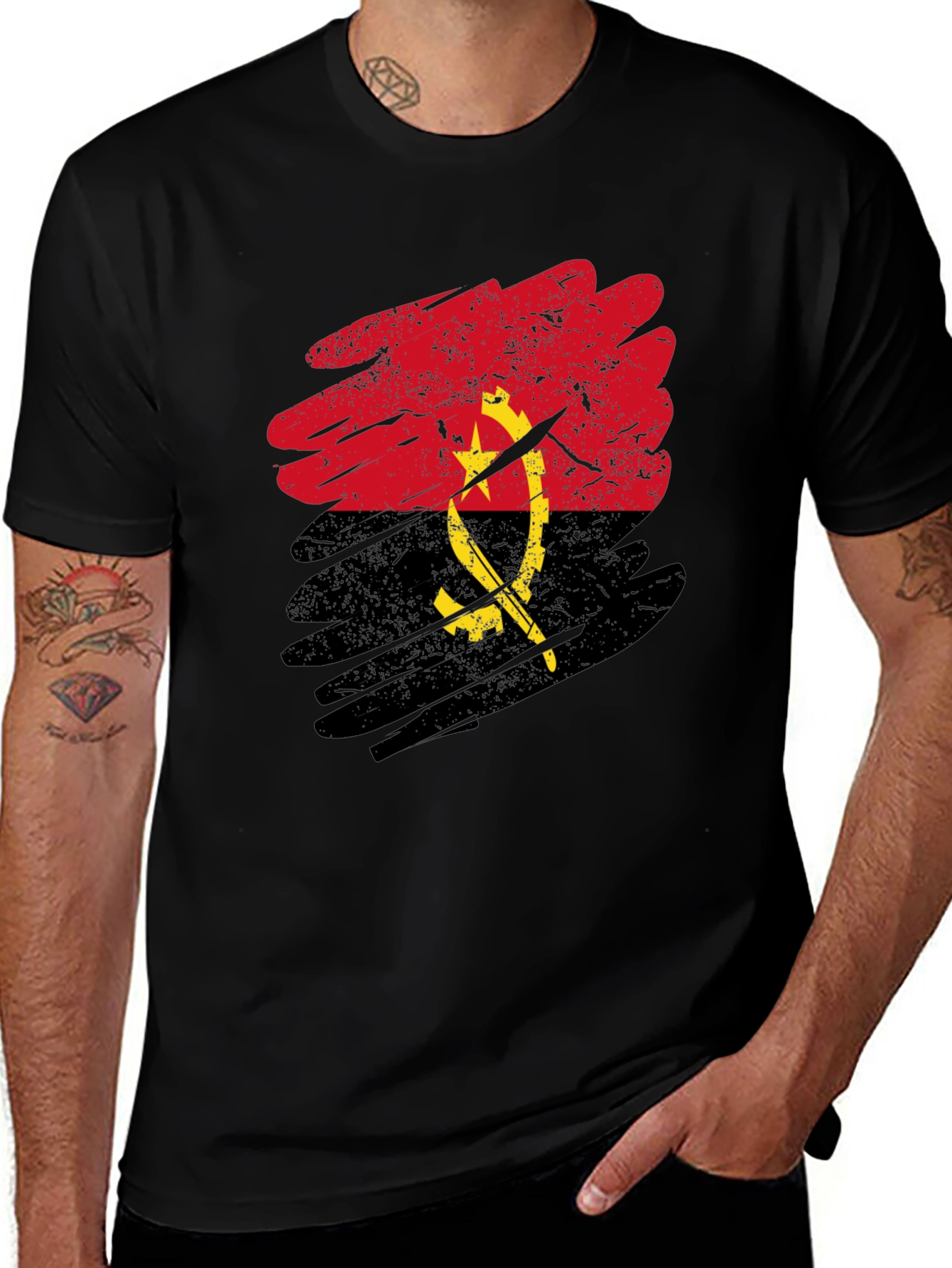 Angola Flag Graphic T-Shirt - Black Casual Tee