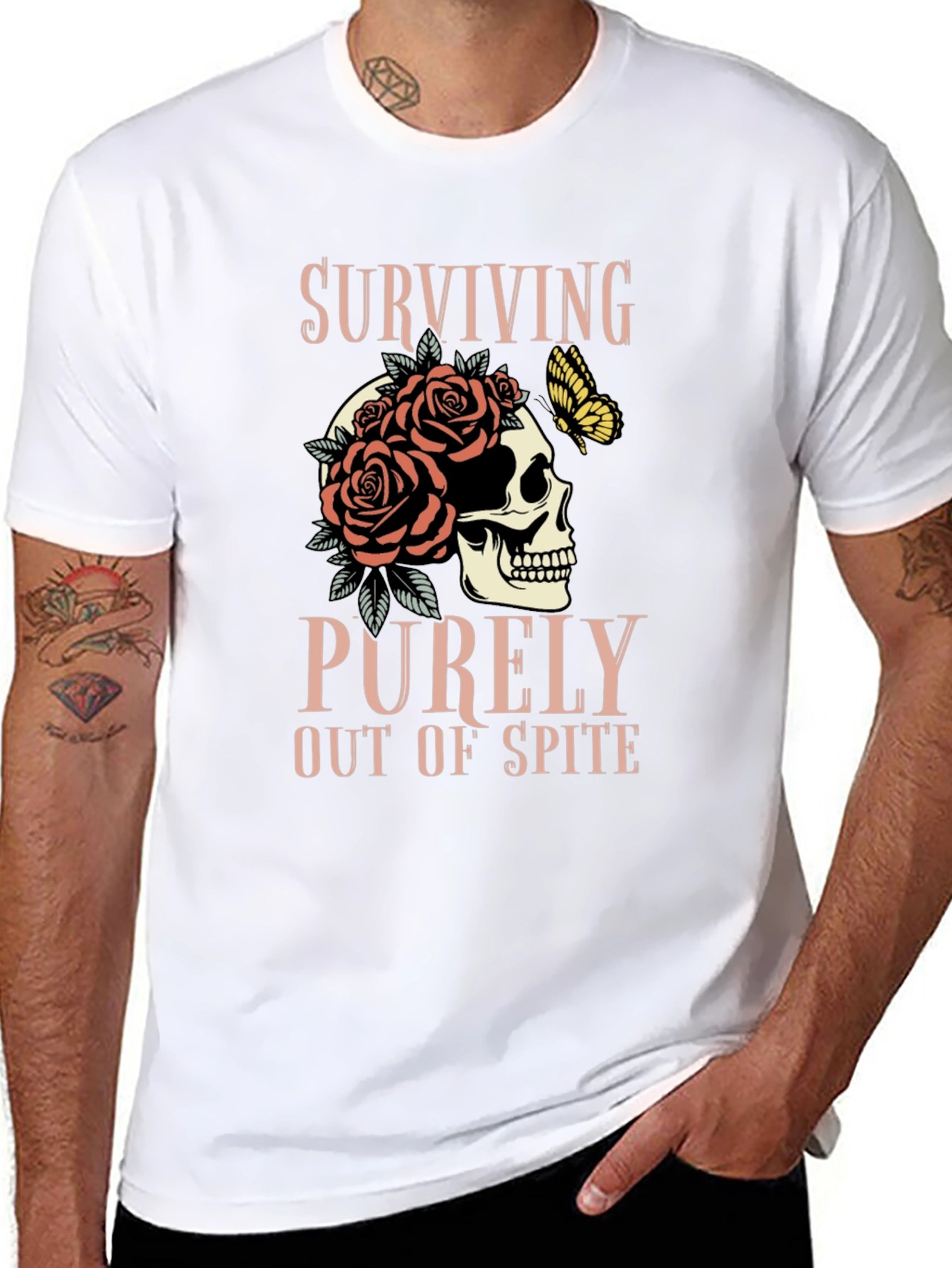 Surviving Out of Spite Skull Rose Graphic Tee