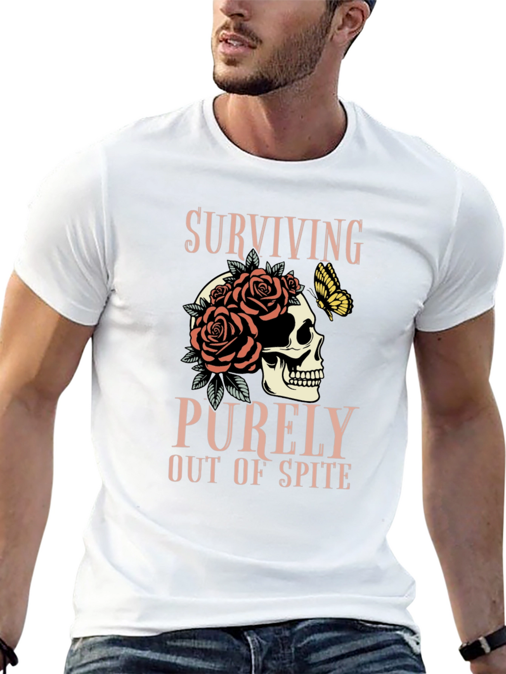 Surviving Out of Spite Skull Rose Graphic Tee