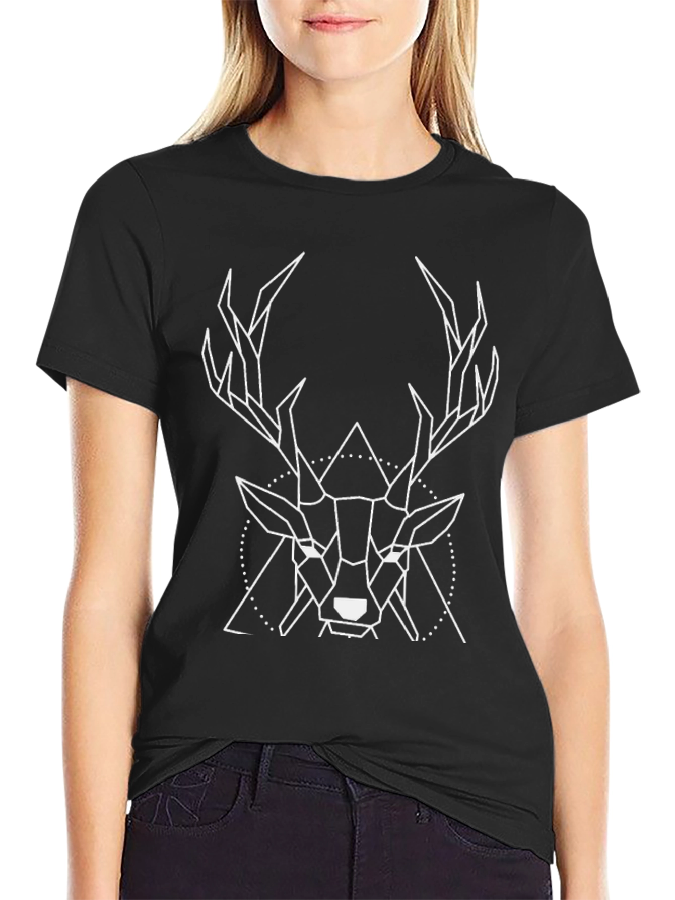 Geometric Deer Head Graphic Tee - Modern Minimalist Design