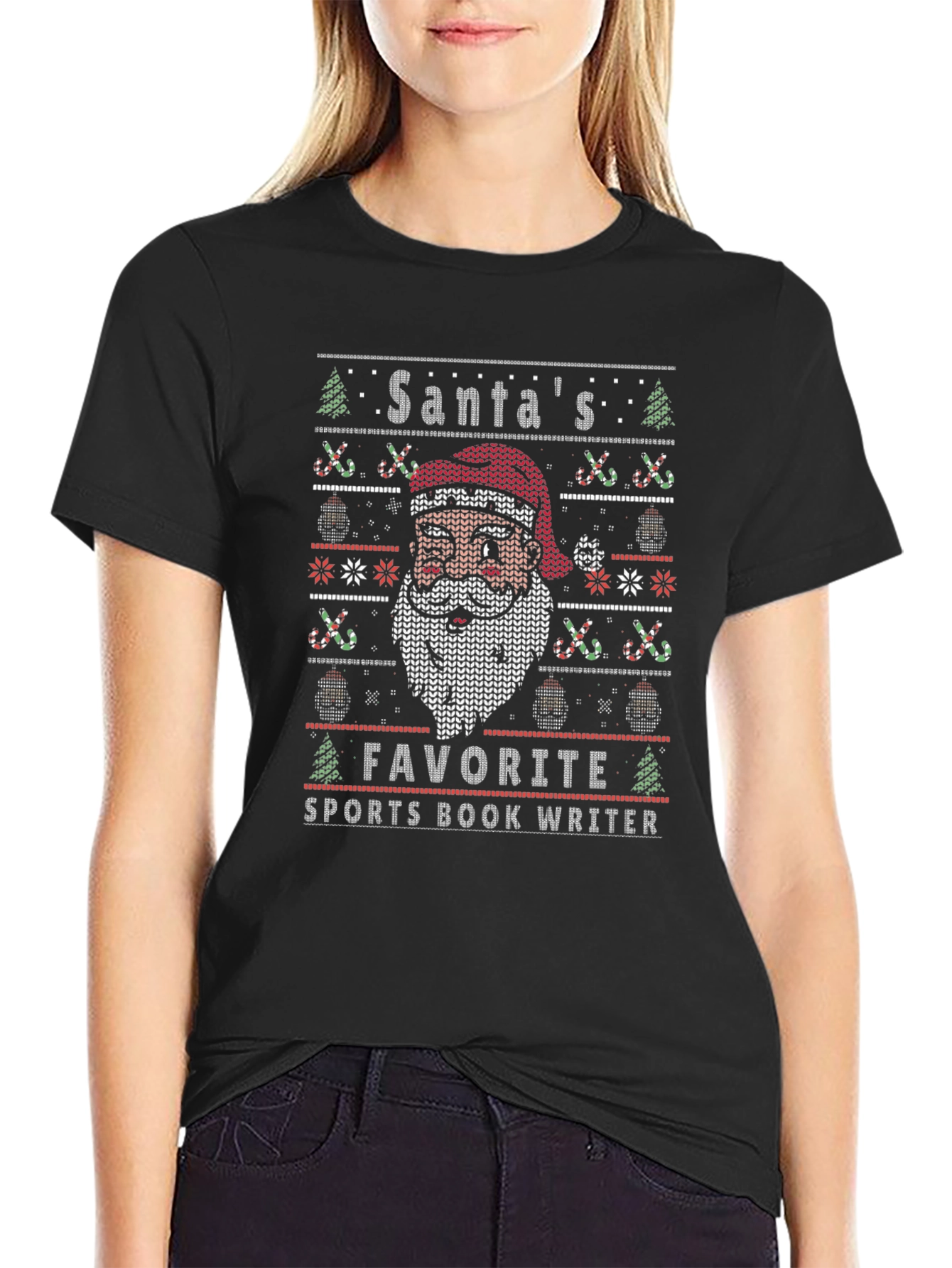 Santas Favorite Sports Book Writer Holiday Ugly T-Shirt