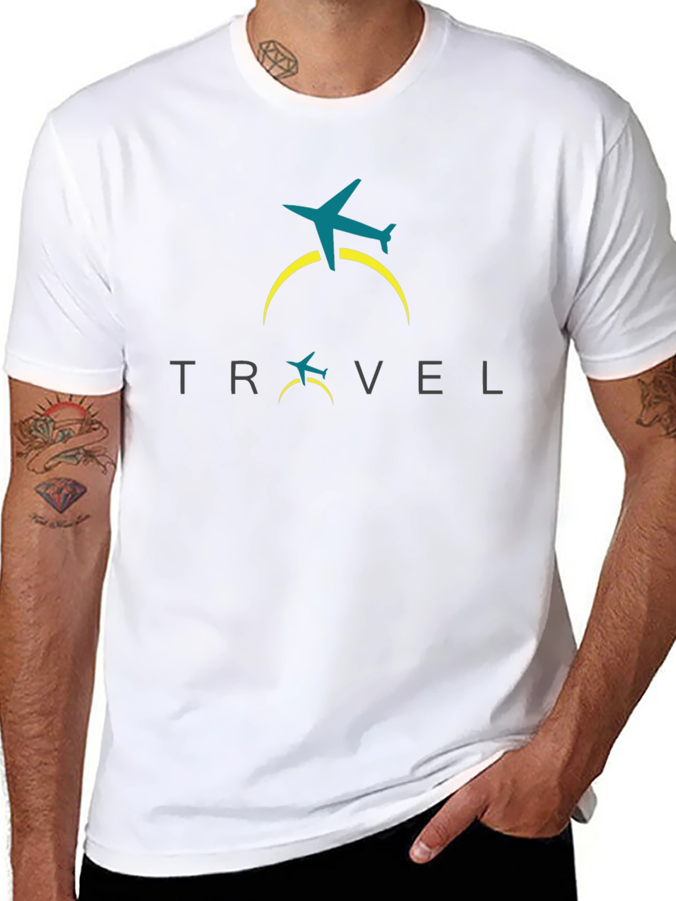 Travel Airplane Graphic T-Shirt - Black
