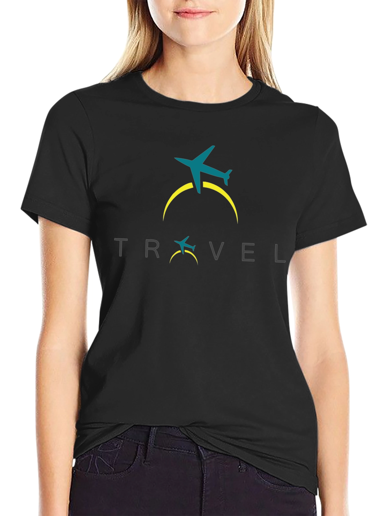 Travel Airplane Graphic T-Shirt - Black