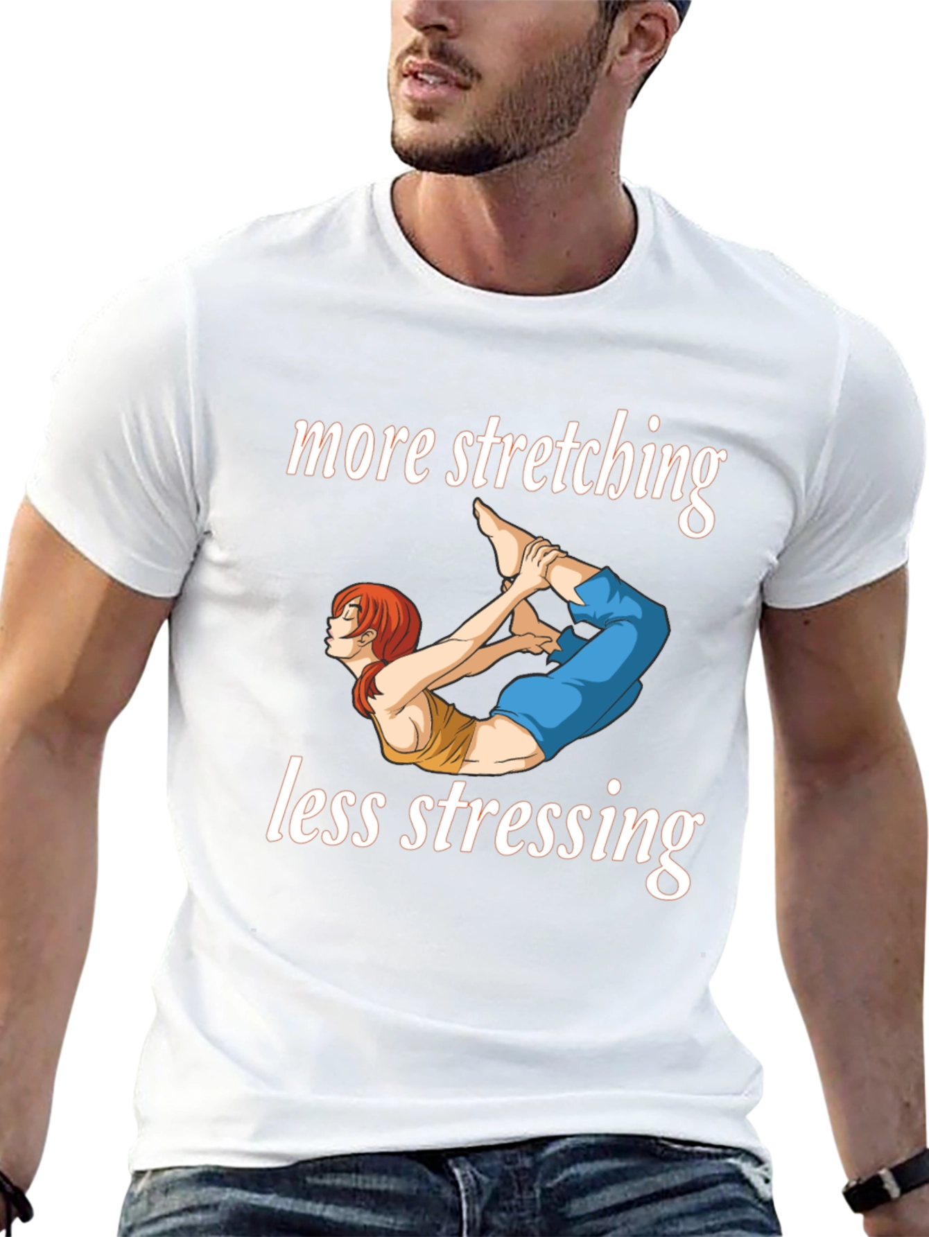 More Stretching Less Stressing Yoga Black T-Shirt
