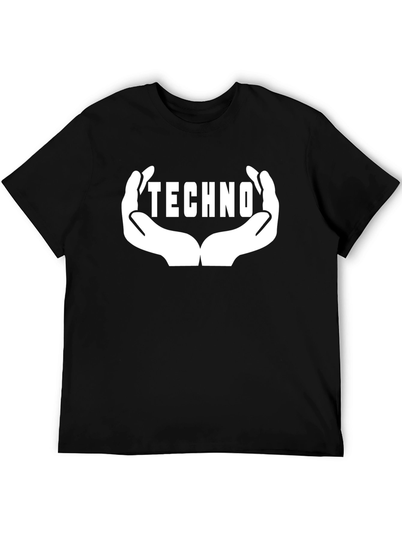 Techno Music Graphic Tee - Hands Design Black Cotton