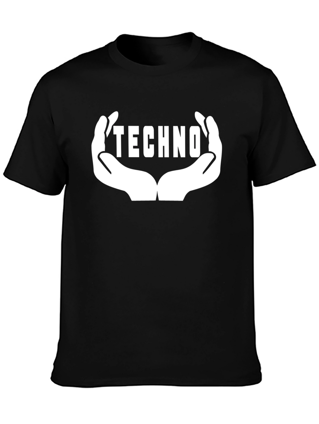 Techno Music Graphic Tee - Hands Design Black Cotton