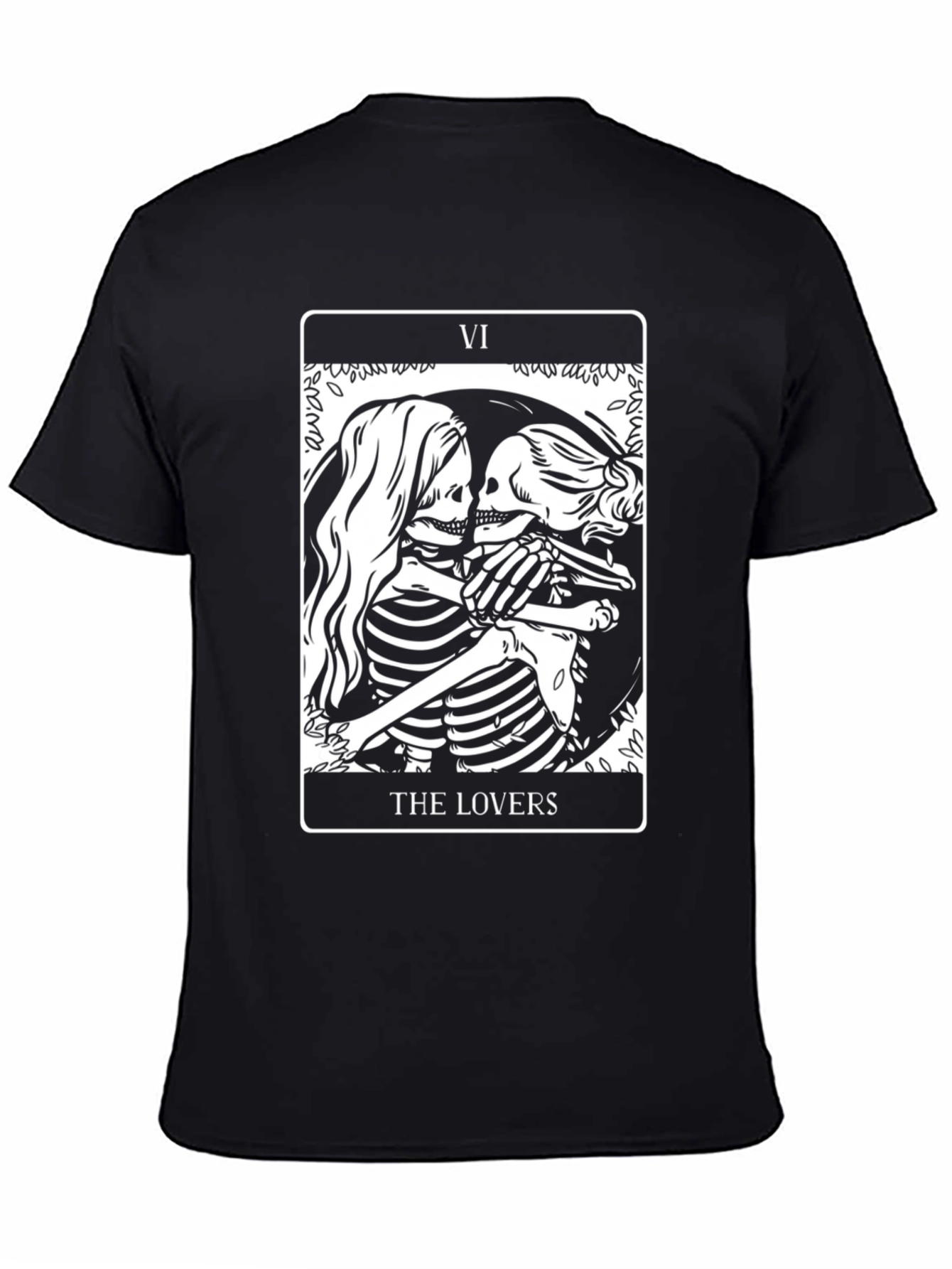 The Lovers Tarot Card Skeleton Graphic Black T-Shirt