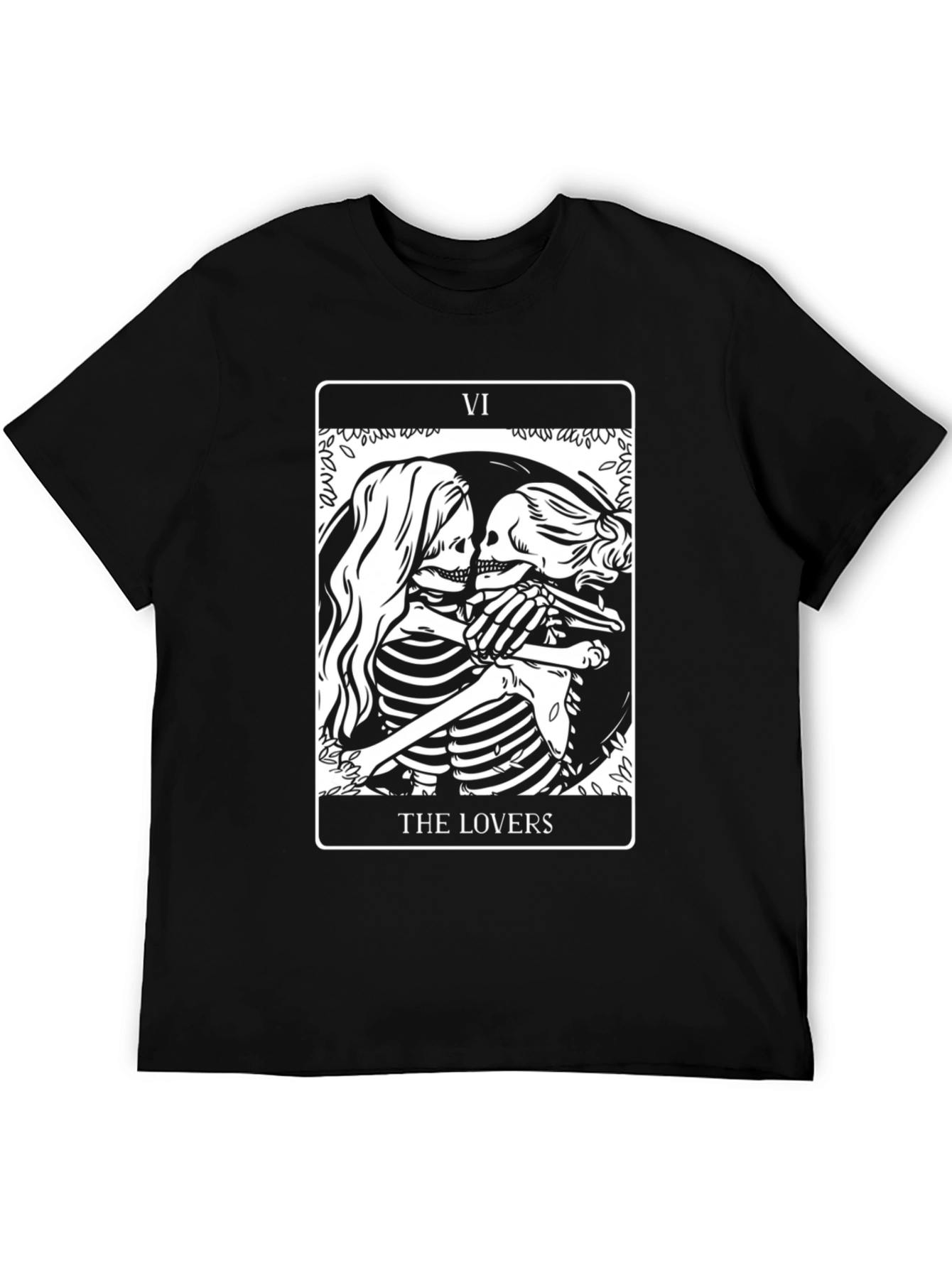 The Lovers Tarot Card Skeleton Graphic Black T-Shirt