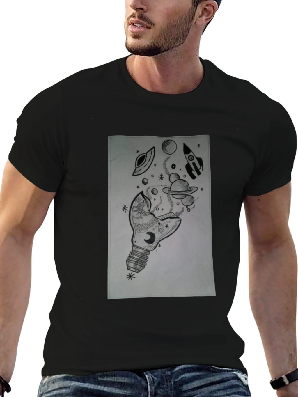 Space Bulb Black T-Shirt - Galaxy Dream Tee