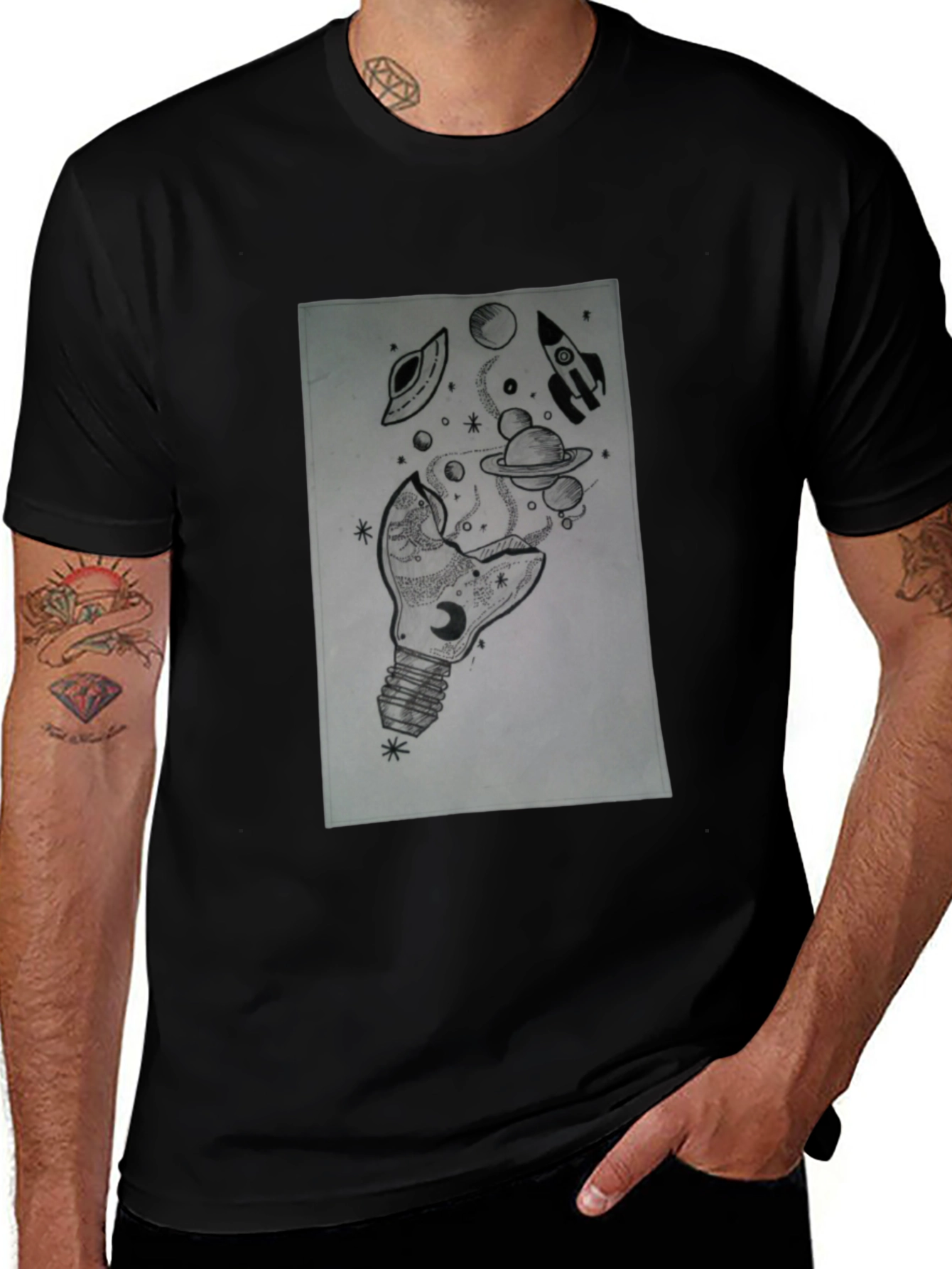 Space Bulb Black T-Shirt - Galaxy Dream Tee