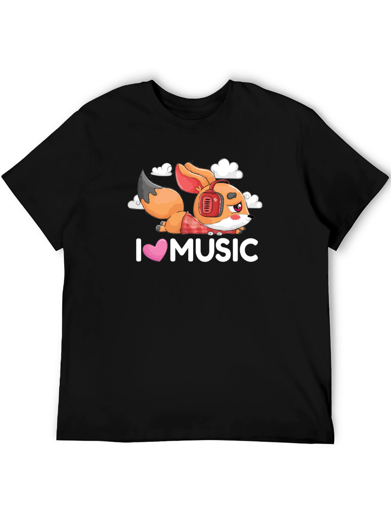 I Love Music Fox Black T-Shirt