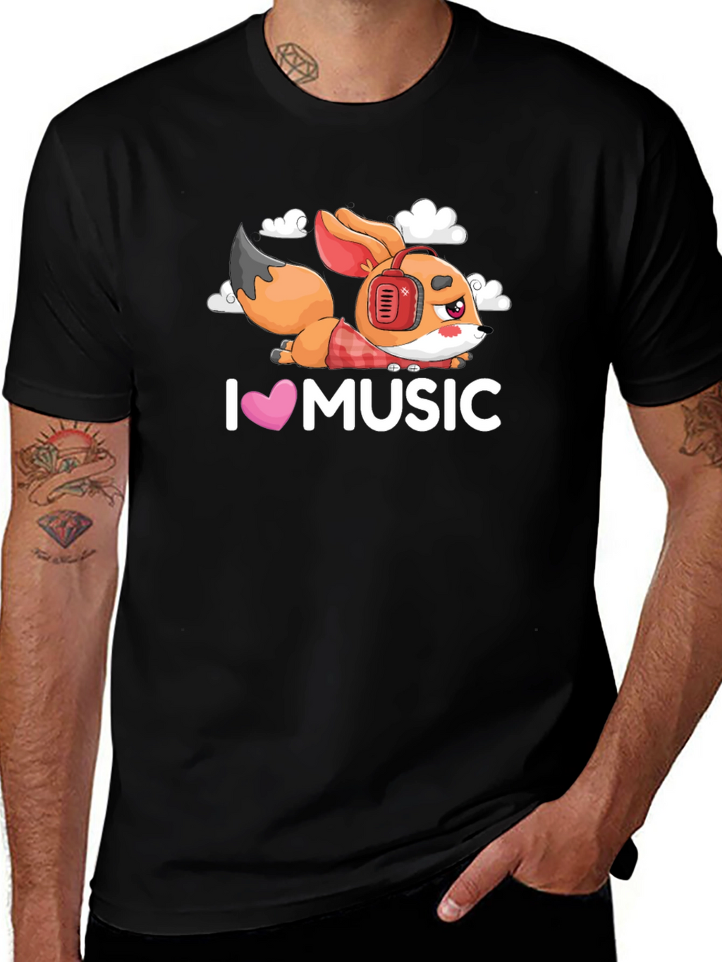 I Love Music Fox Black T-Shirt
