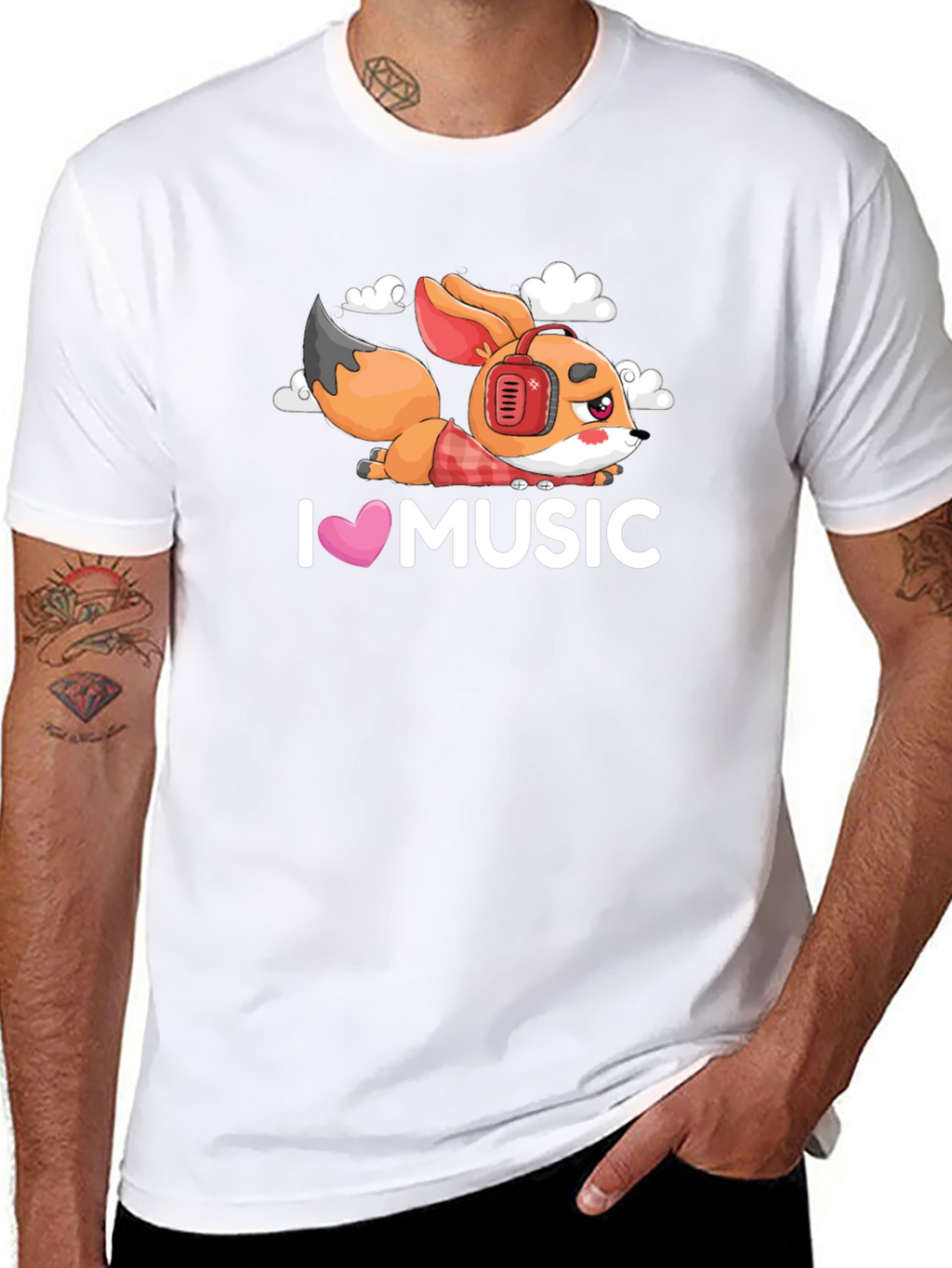 I Love Music Fox Black T-Shirt