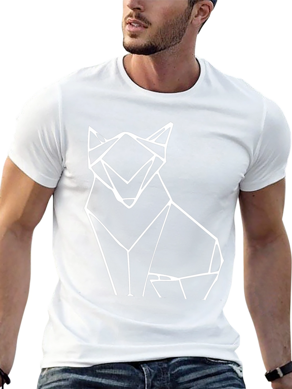 Geometric Wolf Graphic Tee - Black