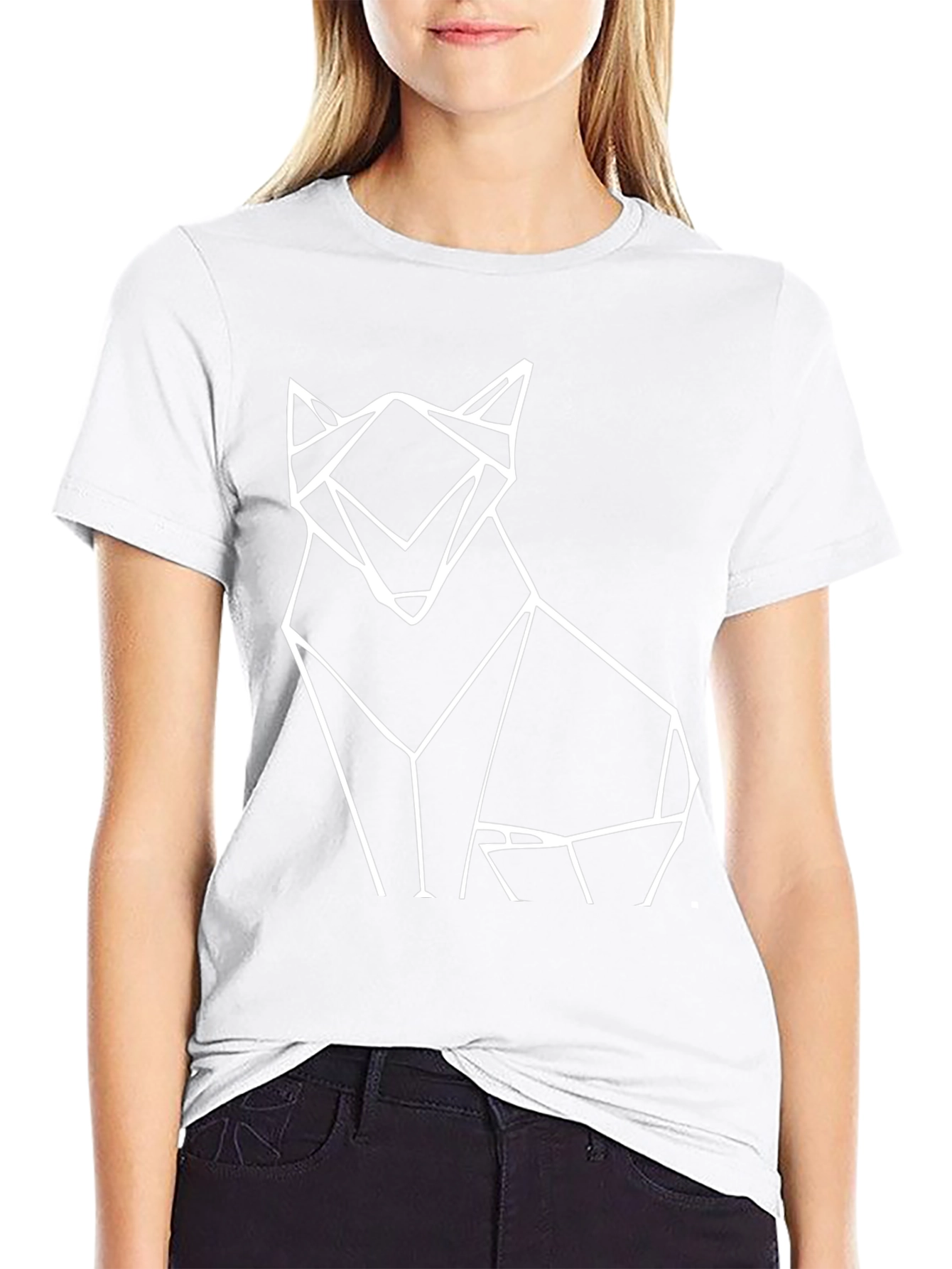 Geometric Wolf Graphic Tee - Black