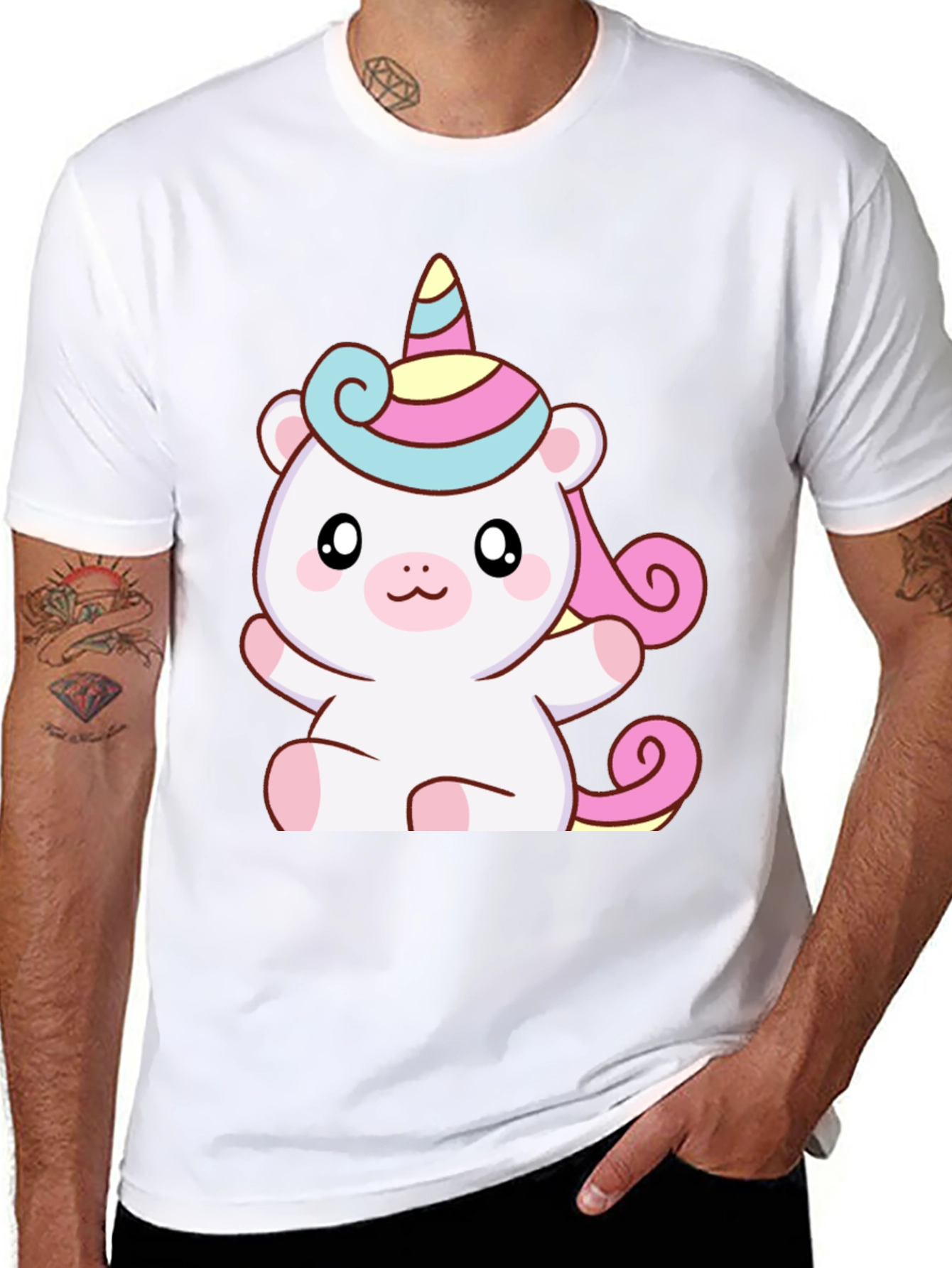Cute Unicorn Bear Graphic Black T-Shirt