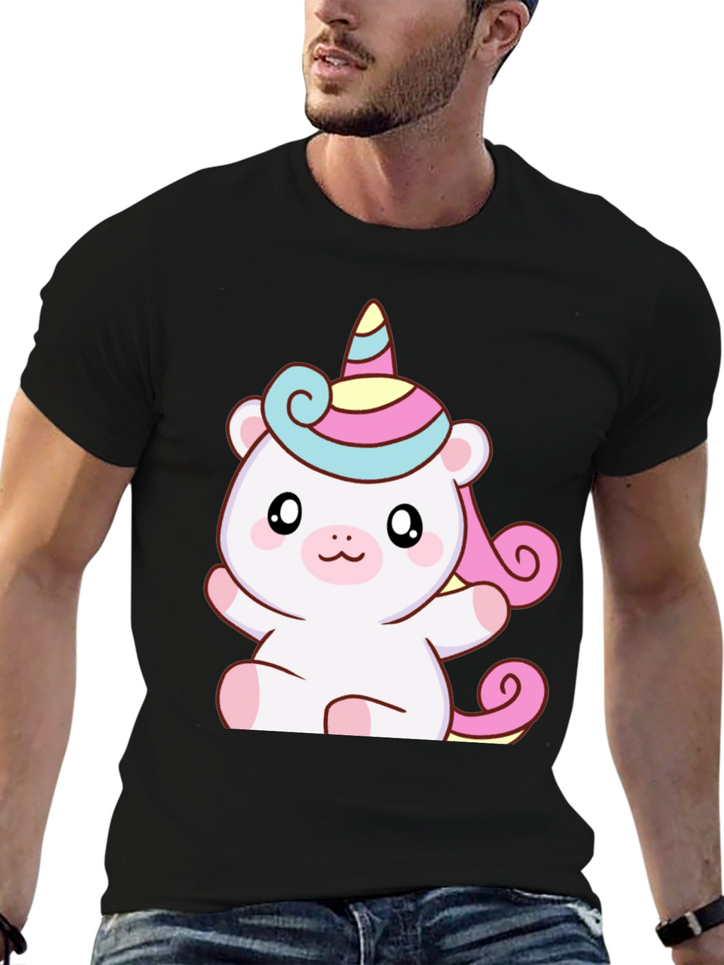 Cute Unicorn Bear Graphic Black T-Shirt