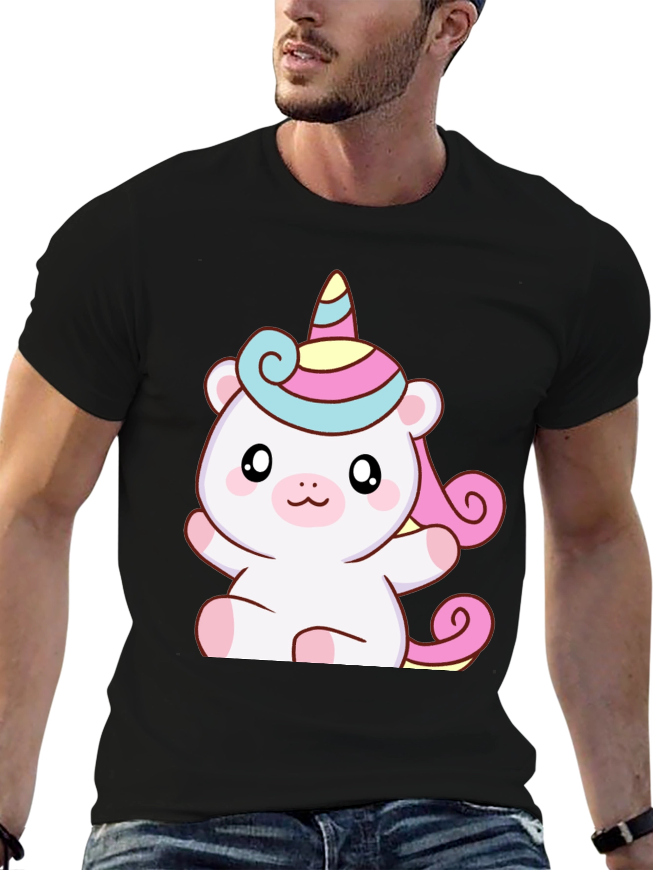 Cute Unicorn Bear Graphic Black T-Shirt