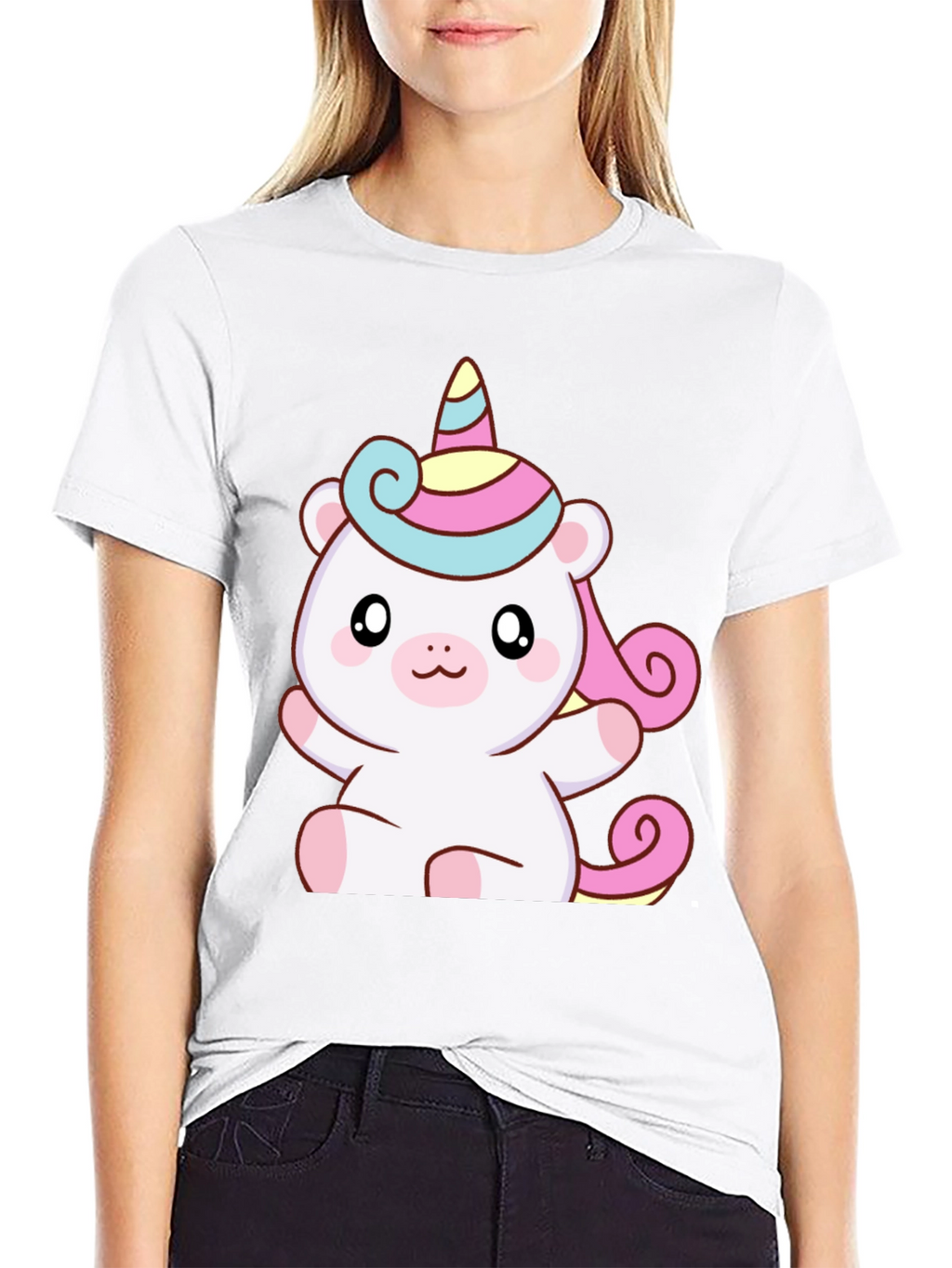 Cute Unicorn Bear Graphic Black T-Shirt