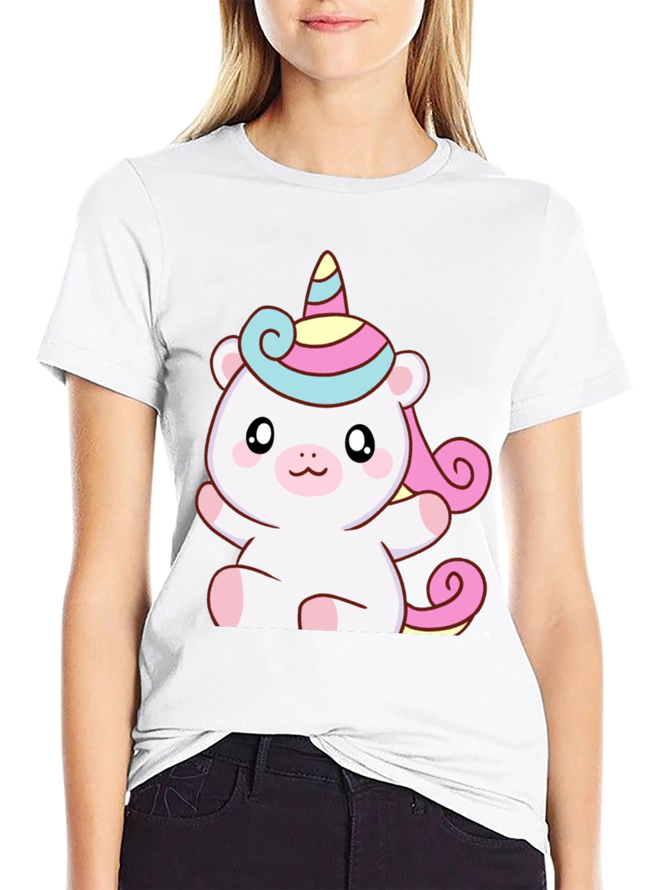 Cute Unicorn Bear Graphic Black T-Shirt