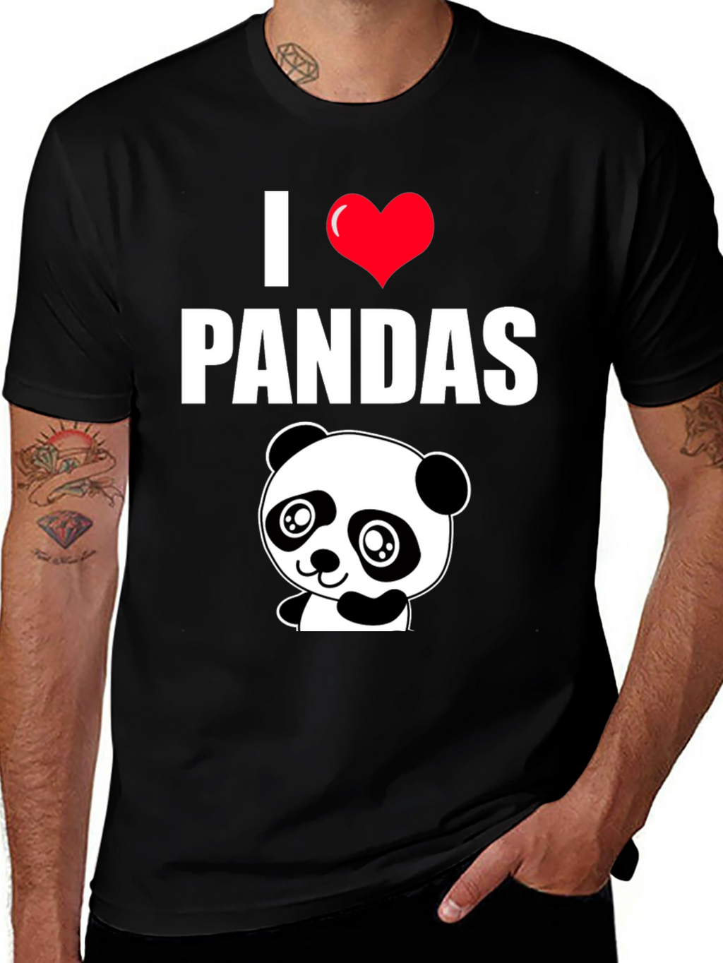 I Heart Pandas Black Graphic Tee Shirt