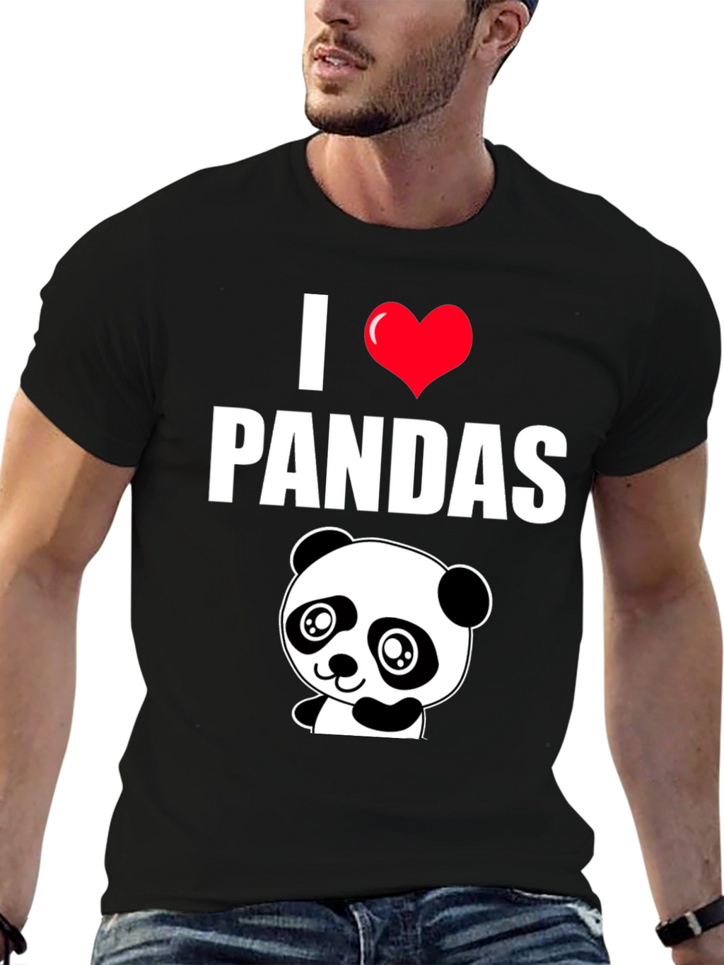 I Heart Pandas Black Graphic Tee Shirt