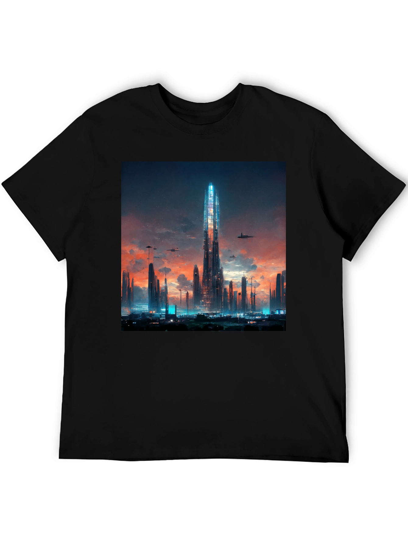 Futuristic Cityscape Black T-Shirt