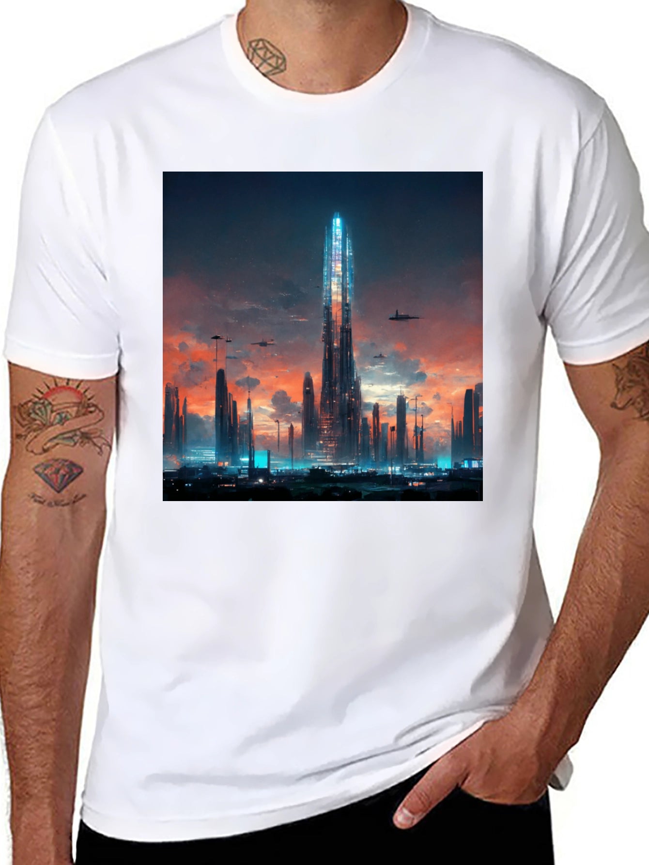 Futuristic Cityscape Black T-Shirt
