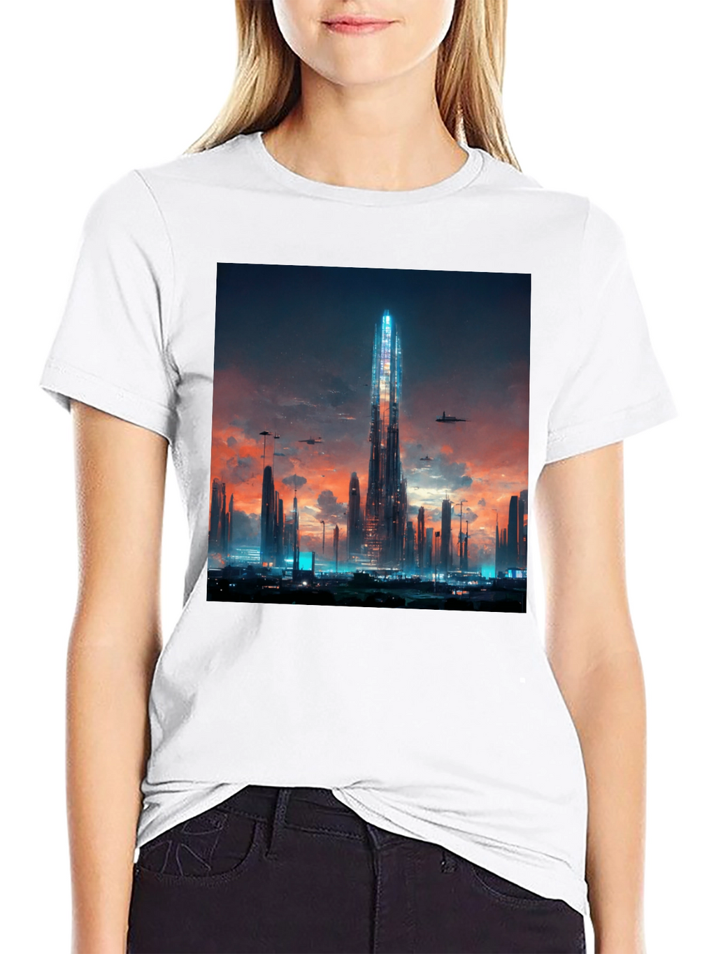 Futuristic Cityscape Black T-Shirt