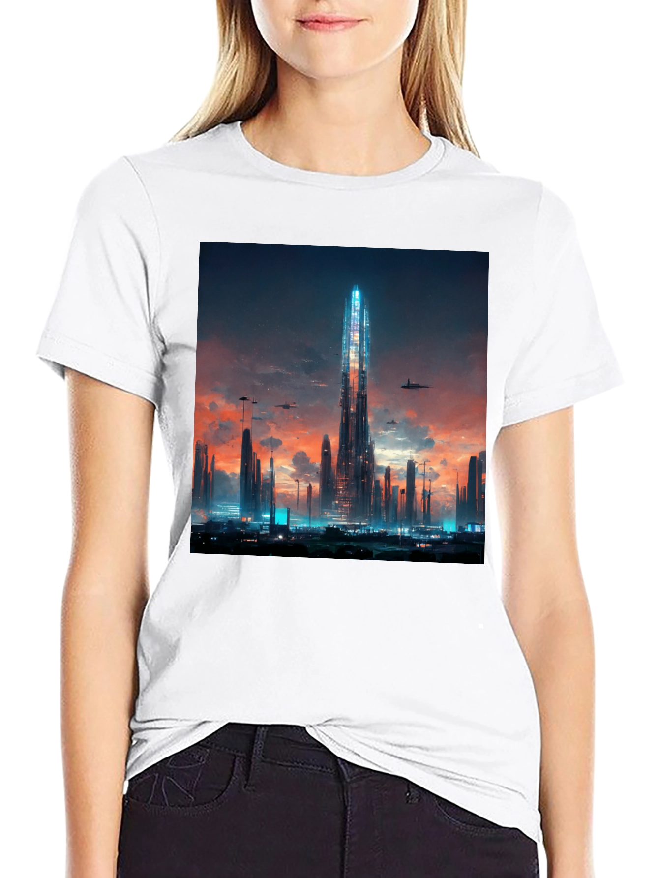 Futuristic Cityscape Black T-Shirt