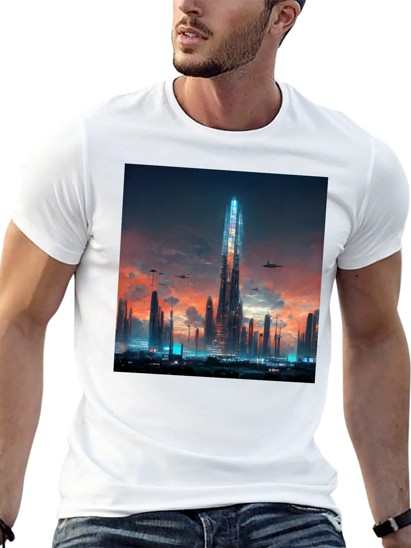 Futuristic Cityscape Black T-Shirt