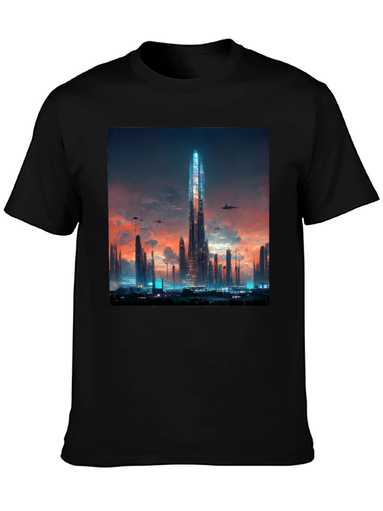 Futuristic Cityscape Black T-Shirt