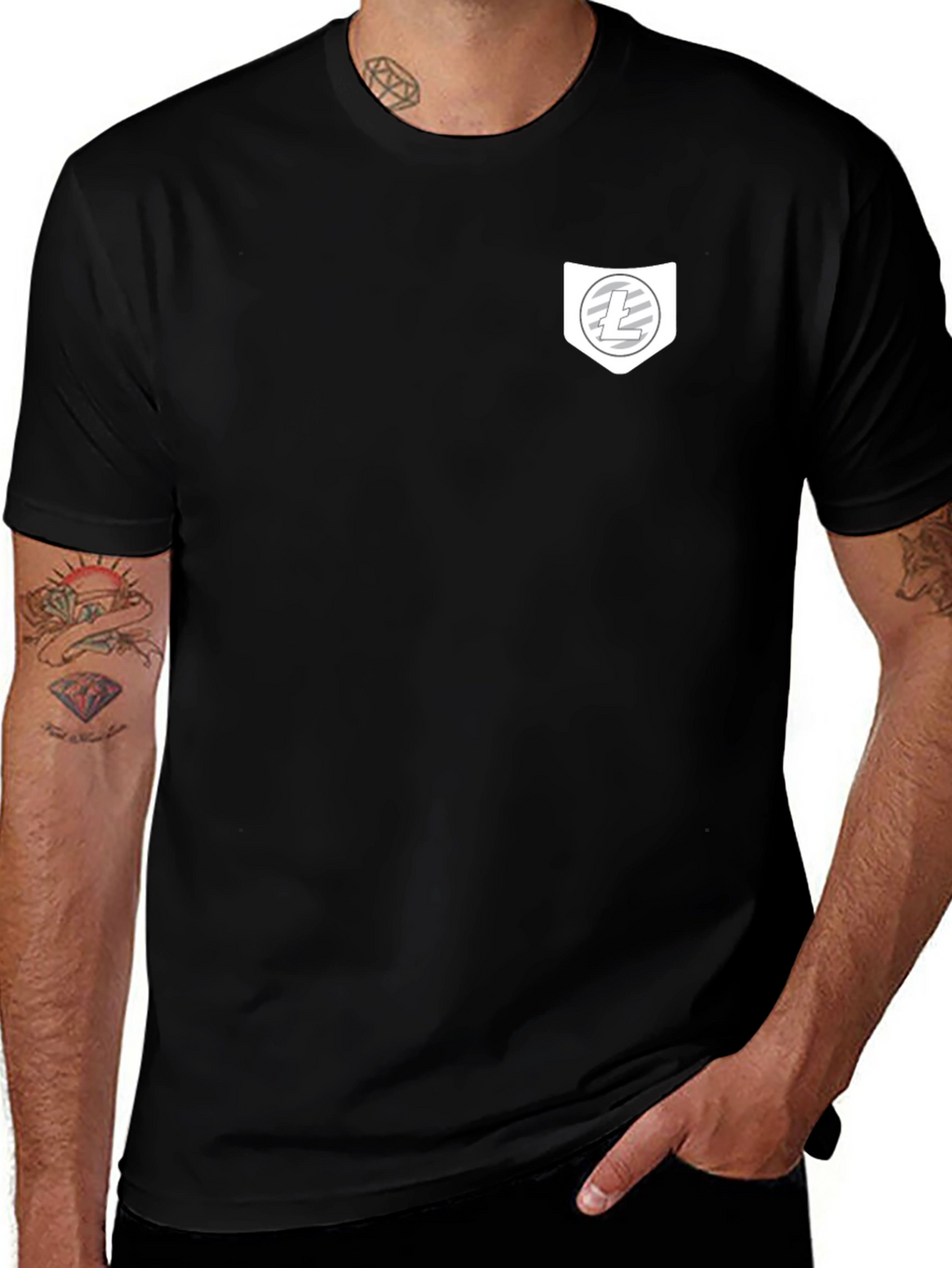 Black Crypto T-Shirt with Pocket Litecoin Logo