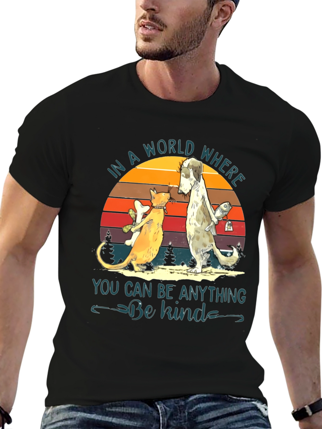 Be Kind T-Shirt: Cat & Dog Graphic Tee