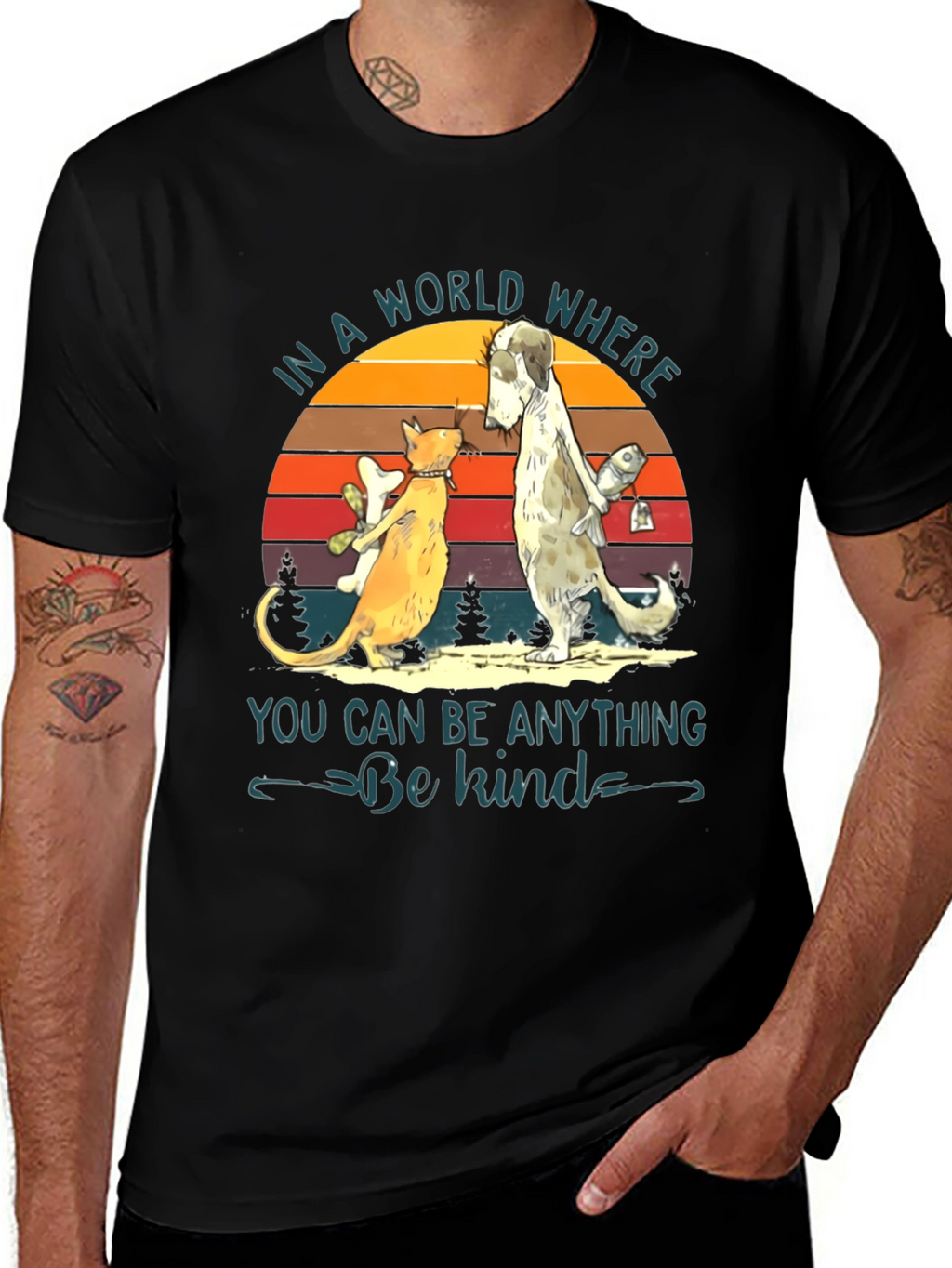 Be Kind T-Shirt: Cat & Dog Graphic Tee