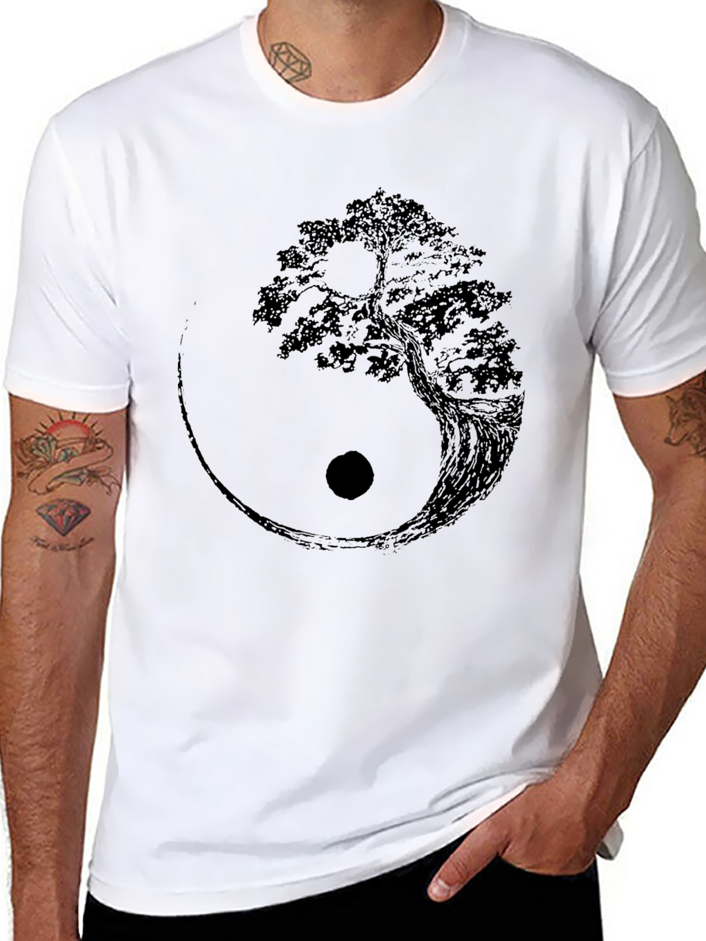Yin Yang Tree Graphic Tee - Mens Black T-Shirt