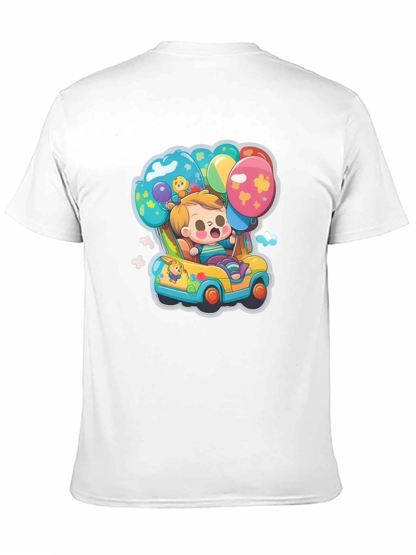 Cartoon Car & Balloons Graphic T-Shirt