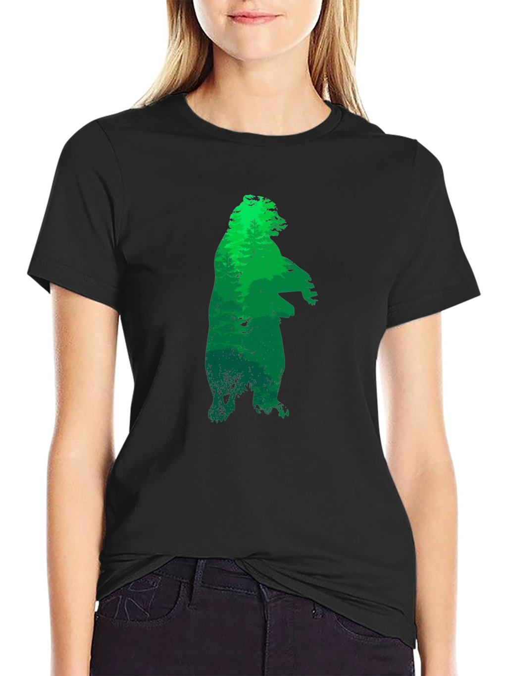 Green Bear Silhouette Black T-Shirt