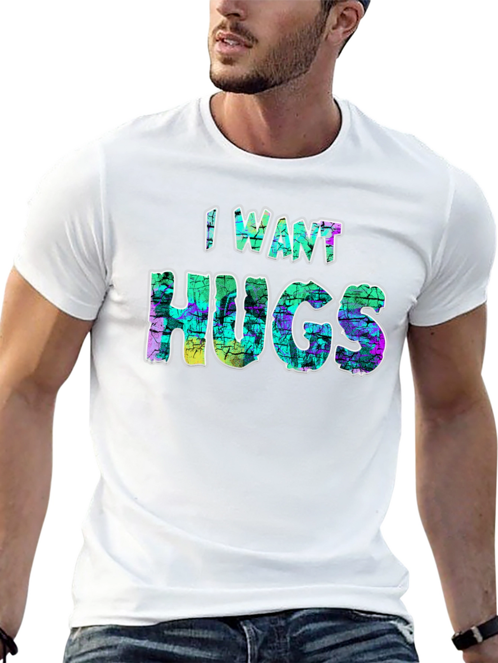I Want Hugs Black Graphic T-Shirt