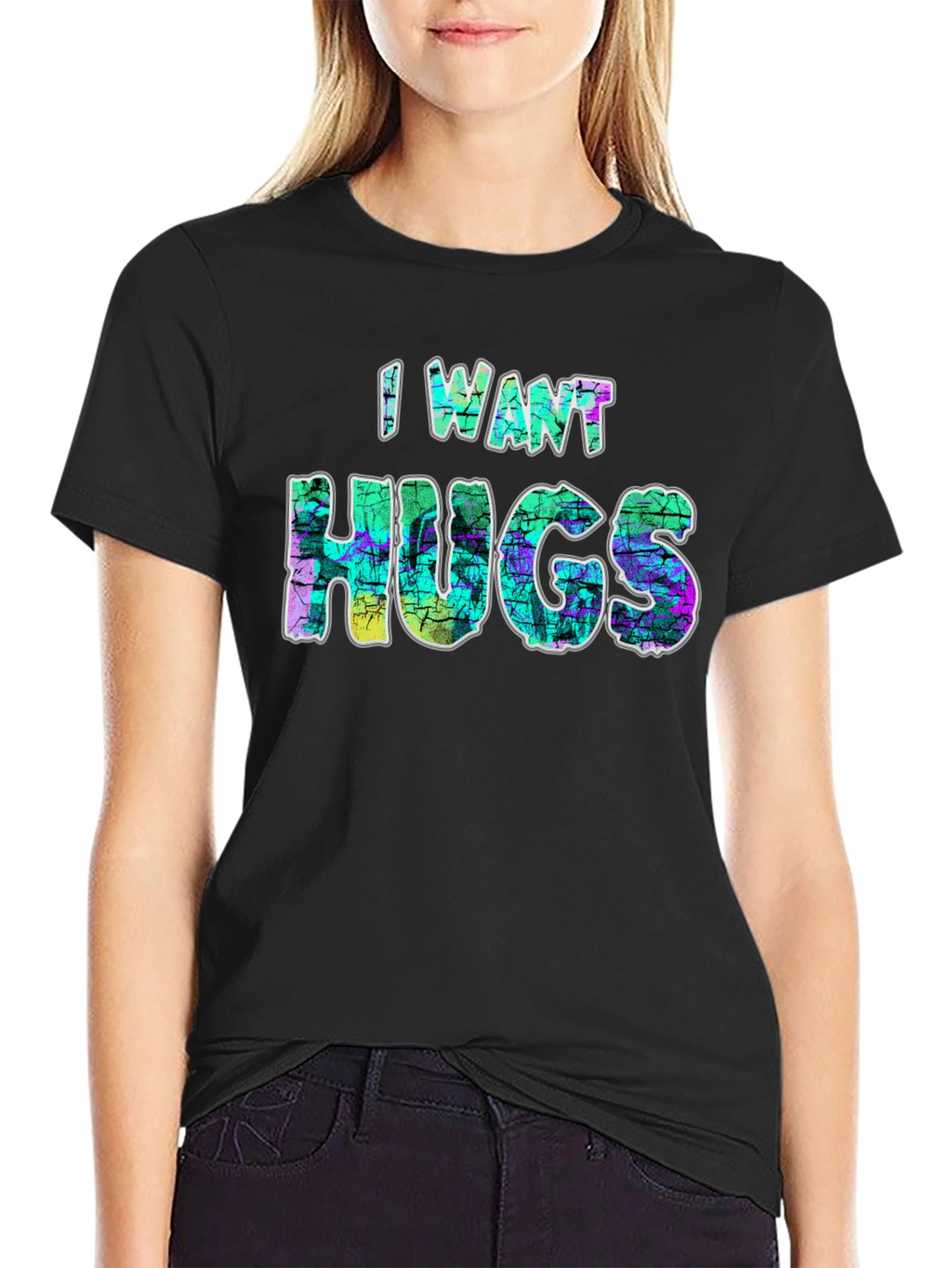 I Want Hugs Black Graphic T-Shirt