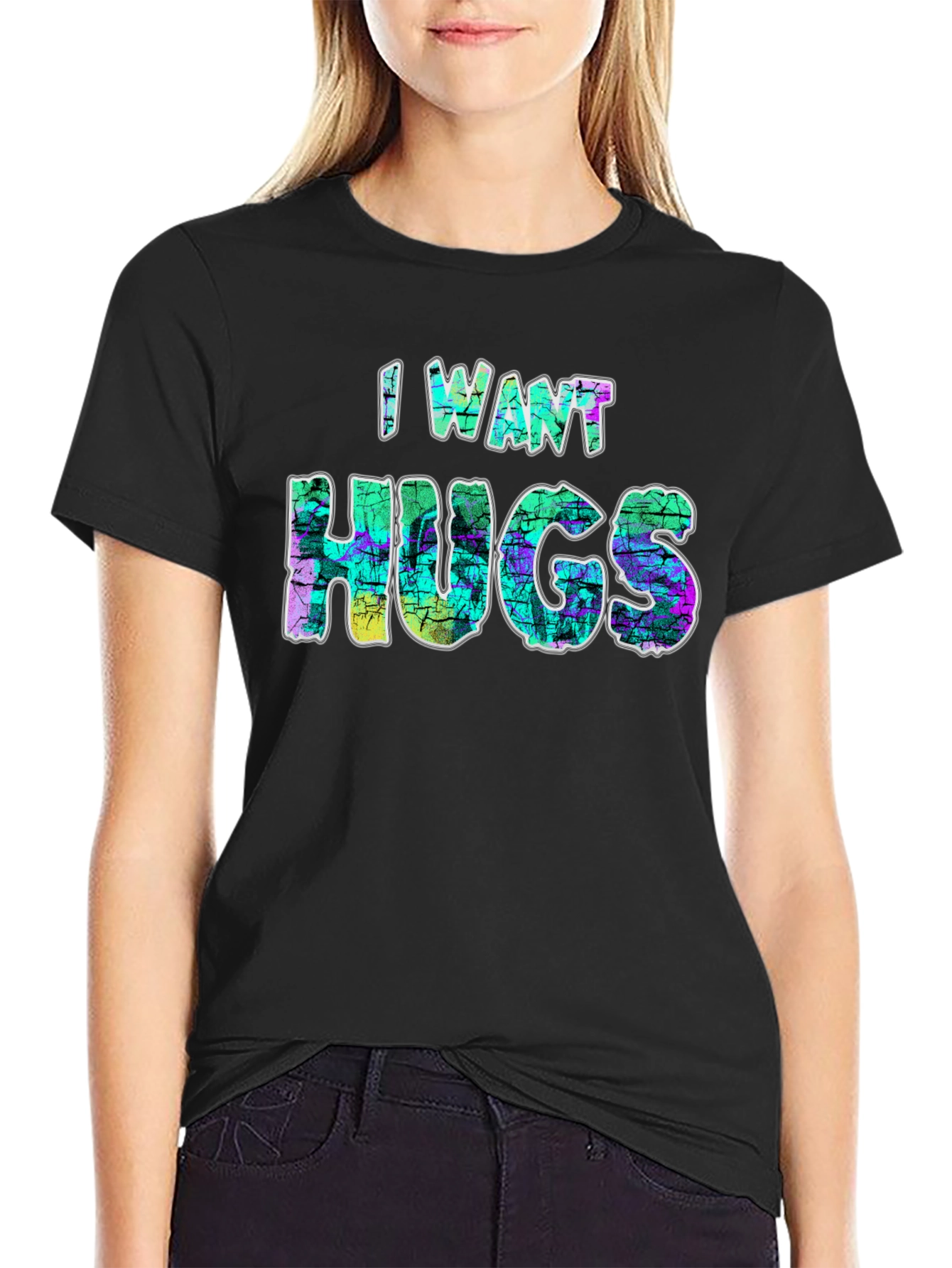 I Want Hugs Black Graphic T-Shirt