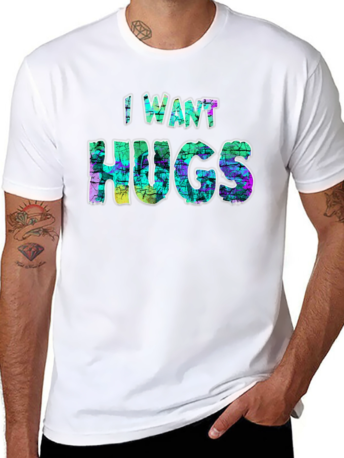 I Want Hugs Black Graphic T-Shirt